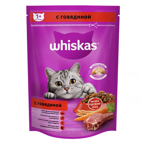Сухой корм WHISKAS® для кошек «Вкусные подушечки с нежным паштетом, с говядиной» Сухой корм WHISKAS® для кошек «Вкусные подушечки с нежным паштетом, с говядиной»